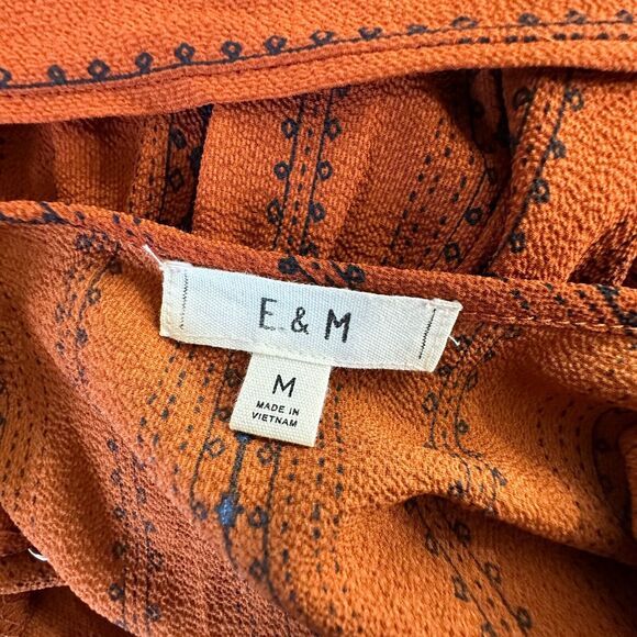 E & M Rust & Black Aztec Print V-Neck Spaghetti Strap Pockets Tie Waist Jumpsuit - Picture 10 of 16